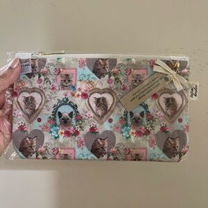 Cutest Whimsical Romantic Kitty Cat Bow Makeup Bag - Soft Cotton Fabric